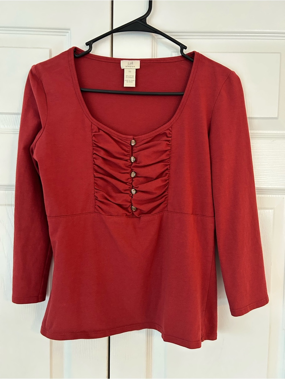 NWOT J.Jill Women’s Red Ruffle Button Up Cotton Tunic Blouse Shirt Size XS